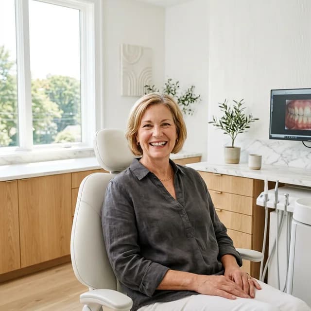 Patient showing confident smile after modern dental implant treatment