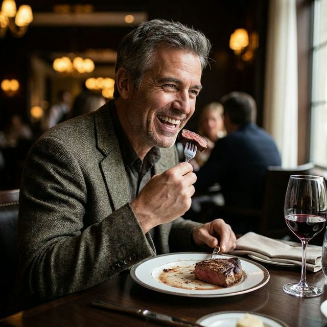 Patient enjoying dinner with confidence after dental implants