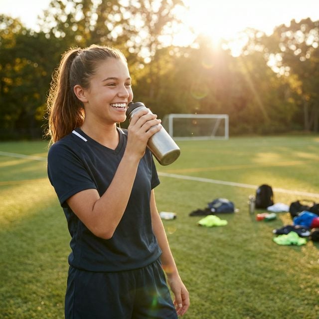 Teen athlete smiling on soccer field after practice