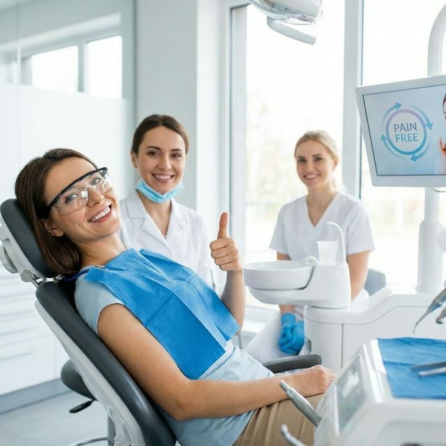 Patient feeling relieved and happy after dental treatment