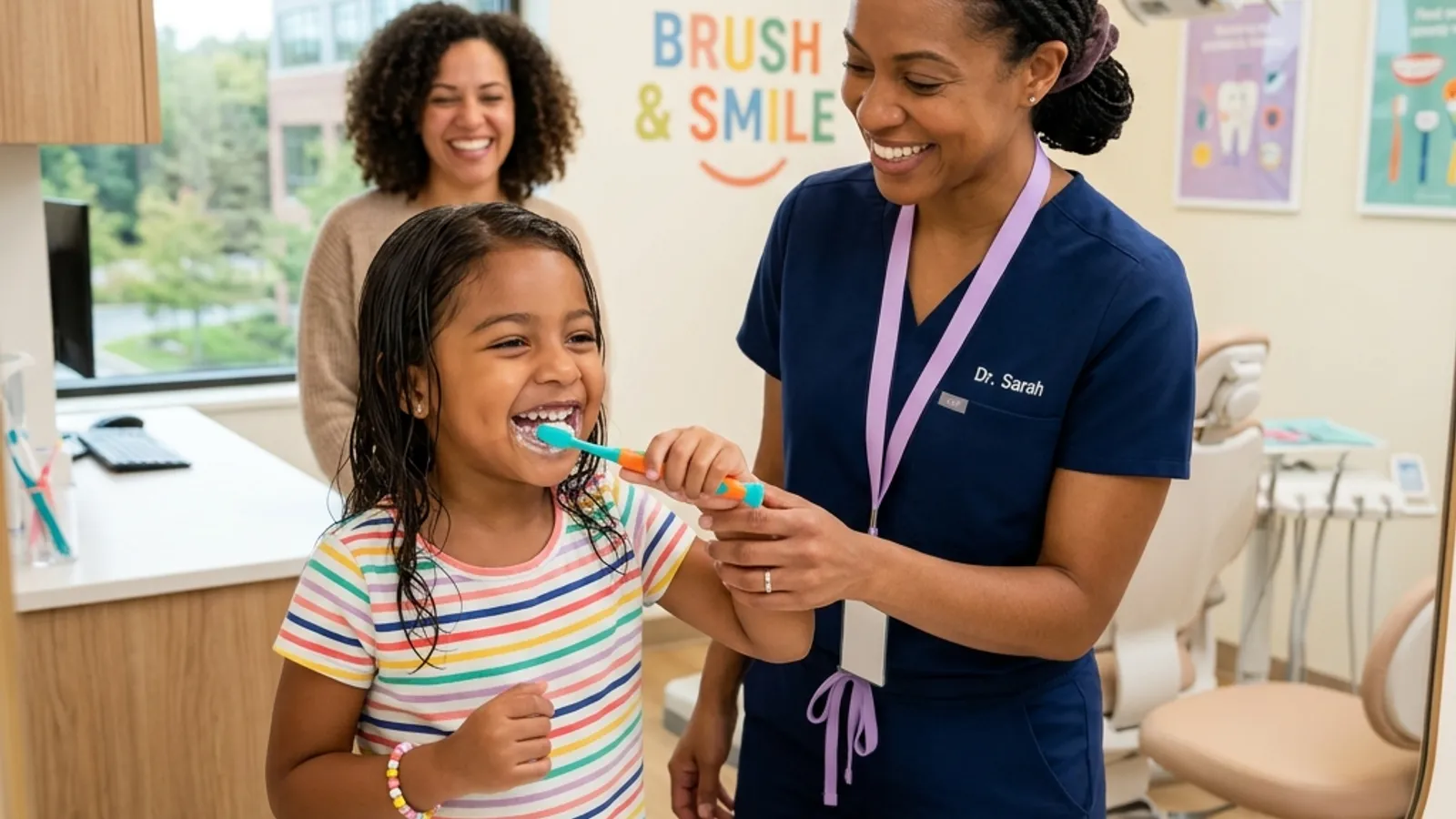 A mother and child smile broadly, representing the protective benefits of fluoride treatment for kids.