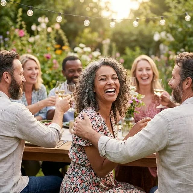Friends laughing together after dental implant restoration at Innova Smiles in Marlborough, MA