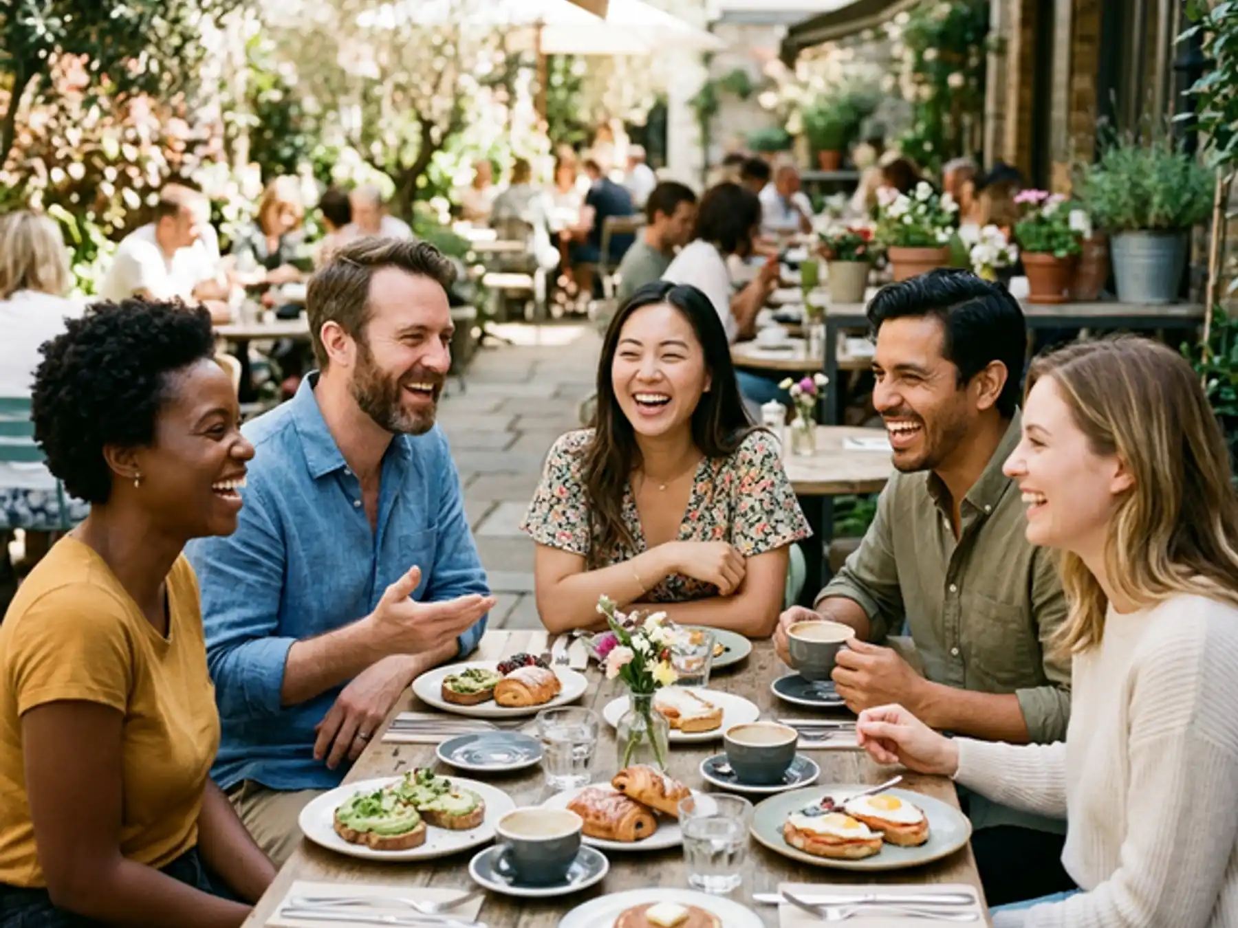 Friends laughing and socializing confidently after Spark clear aligner treatment in Marlborough