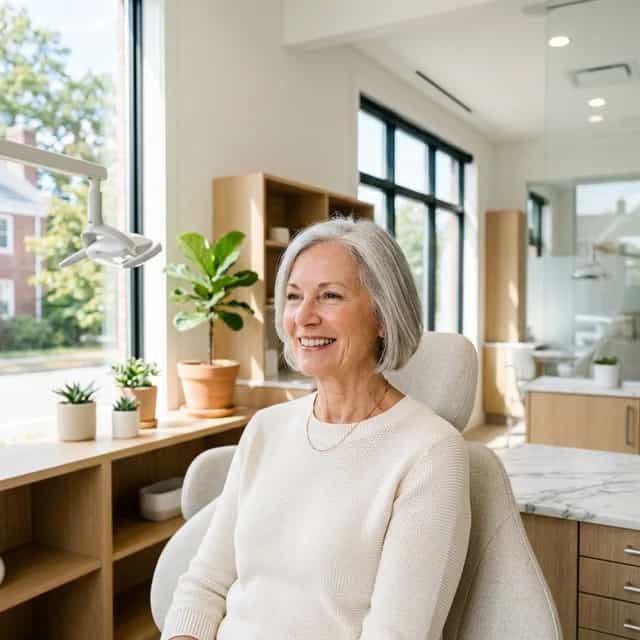 Patient smiling after receiving custom dentures at Innova Smiles Marlborough