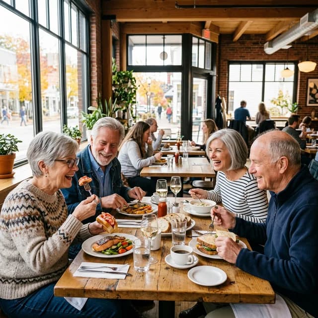 Person confidently enjoying a meal after modern dentures at Innova Smiles in Marlborough, MA