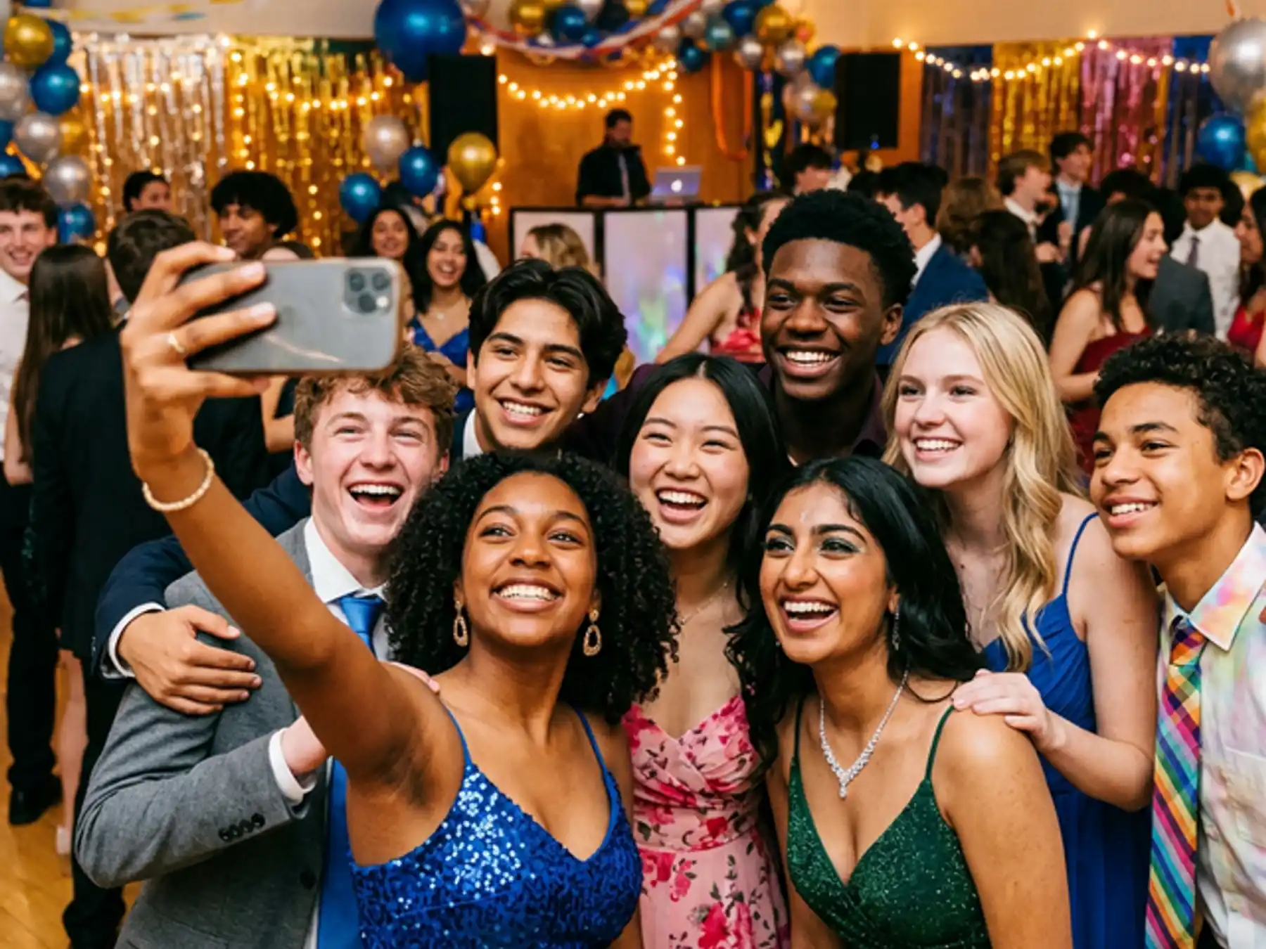 Teenagers smiling at a school event during clear aligner treatment