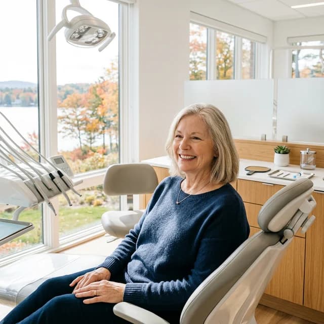 Patient admiring their restored smile after restorative dentistry at Innova Smiles in Marlborough, MA