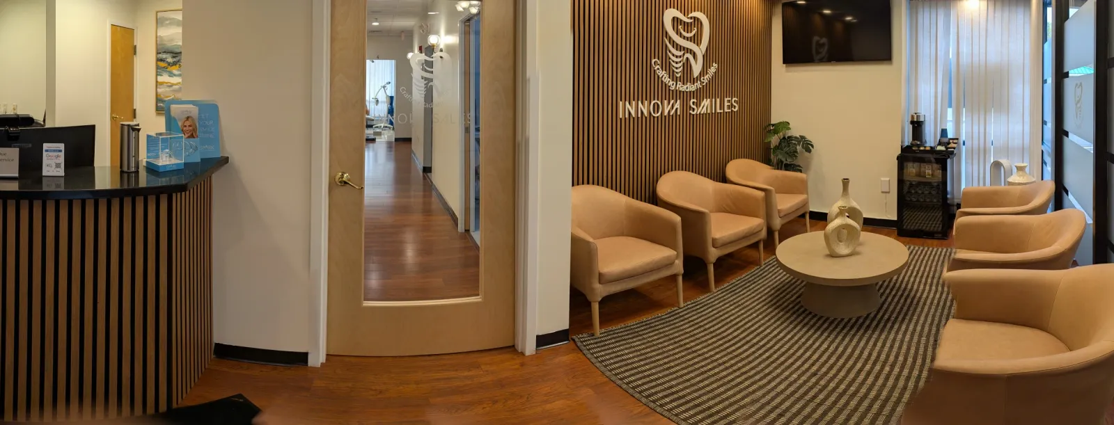 Modern, welcoming reception area at Innova Smiles dental practice in Marlborough, MA
