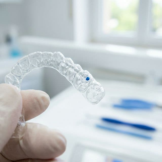 Invisalign Teen aligner with blue compliance indicator dot at Innova Smiles in Marlborough, MA