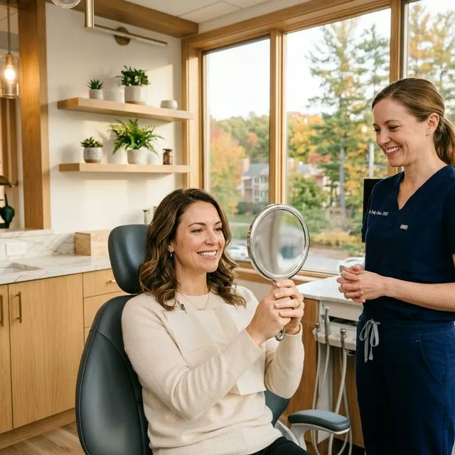 Patient smiling after completing Invisalign and teeth whitening at Innova Smiles