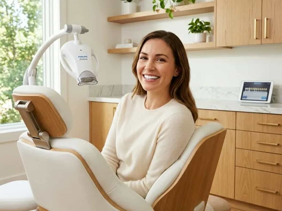 Bright white smile after professional Philips Zoom teeth whitening at Innova Smiles in Marlborough, MA