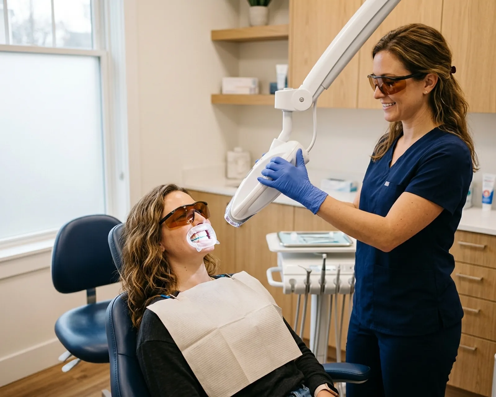 Person smiling after professional Philips Zoom teeth whitening