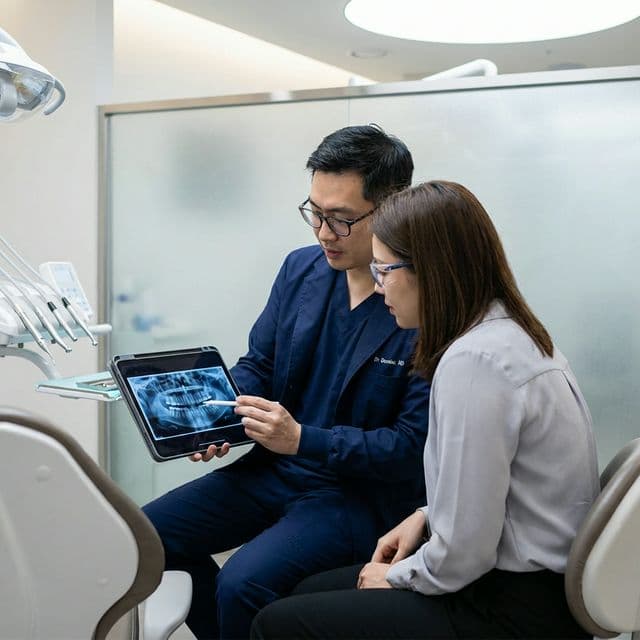 Reviewing digital dental X-rays for emergency diagnosis at Innova Smiles in Marlborough, MA