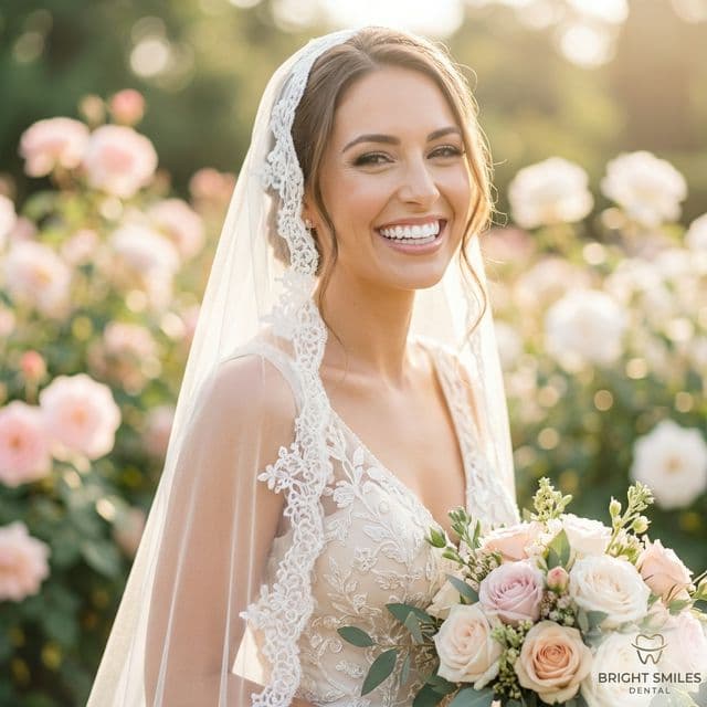 Bride smiling on her wedding day after professional teeth whitening at Innova Smiles in Marlborough, MA